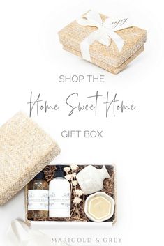 the home sweet home gift box is shown with its contents