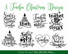 christmas designs for svg and dxf files, with the words teacher in different styles