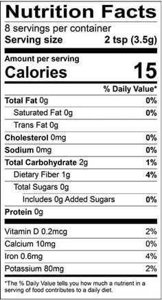 the nutrition label for an apple cider, which contains calories and calories