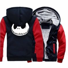 Winter Hooded Outerwear With Character Print, Hooded Winter Outerwear With Character Print, Hooded Character Print Sweatshirt For Winter, Red Hoodie With Character Print For Winter, Red Winter Hoodie With Character Print, Black Hooded Christmas Hoodie, Black Christmas Hoodie, The Nightmare Before Christmas Movie, Jack Skellington Hoodie