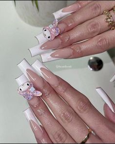 Nail Designs For Teens, Y2k Nails, Classy Acrylic Nails, Soft Nails, Long Square Acrylic Nails, Kawaii Nails, French Tips, Pink Acrylic Nails