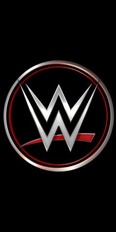 the wwe logo is shown on a black background with red and silver trimmings