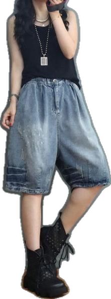 Casual Knee-length Denim Bottoms, Casual Denim Knee-length Bottoms, Baggy Medium Wash Short Bottoms, Casual Baggy Knee-length Bottoms, Baggy High-rise Shorts For Summer, Baggy High Rise Shorts For Summer, Summer Baggy Straight Leg Shorts, High Rise Baggy Shorts For Summer, Baggy High-rise Jean Shorts For Summer