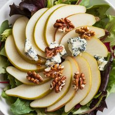 an apple salad with walnuts and blue cheese