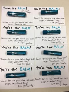 four personalized lip bales with the words you're the balm written on them