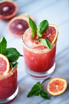 an image of a drink with grapefruit and mint