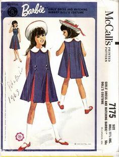 1963 Barbie, Vintage Sewing Patterns Children, Vestidos Anime, Vintage Girls Dresses, Retro Mode