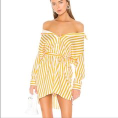 Brand New Michael Costello X Revolve Robbie Shirt Dress In Yellow/White Yellow Shirt Dress For Summer Daywear, Chic Yellow Shirt Dress For Summer, Fitted Yellow Shirt Dress For Summer, Casual Yellow Shirt Dress For Summer, Casual Yellow Shirt Dress For Fall, Yellow Fitted Chic Shirt Dress, Yellow Short Sleeve Mini Dress For Fall, Casual Yellow Long Sleeve Shirt Dress, Casual Long Sleeve Yellow Shirt Dress