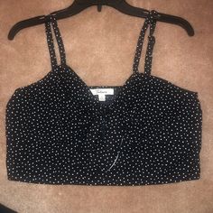 Junior Girls’ Takara Black And White Crop Top Nwt Size L Black Crop Top With White Polka Dots, Tie In Front, Adjustable Straps, Very Comfortable, Stretchy Material On Back Perfect For Summer From A Smoke-Free & Pet-Free Household :) Cute Polka Dot Sleeveless Top, Cute Black Cotton Tank Top, Cute Fitted Polka Dot Tops, Fitted Polka Dot Cute Tops, Fitted Polka Dot Casual Tank Top, Polka Dot Sleeveless Cotton Top, Fitted Cute Polka Dot Tops, Sleeveless Polka Dot Cotton Tops, Sleeveless Polka-dotted Cotton Top