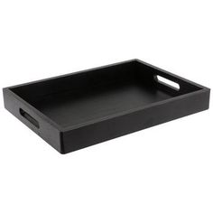 a black tray with handles on white background