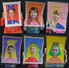 six children holding up their art work in the shape of princesses and tiaras