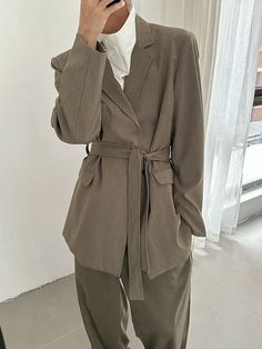 The set is very comfortable. Long Blazer, Grey Khakis, Korean Street Fashion, Height And Weight, Asian Men, Waist Belt, Model Height