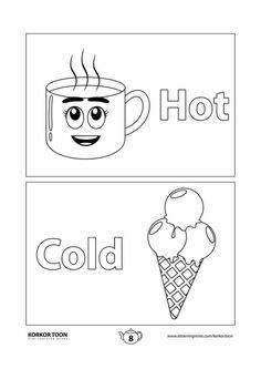 two coloring pages with the words hot and cold