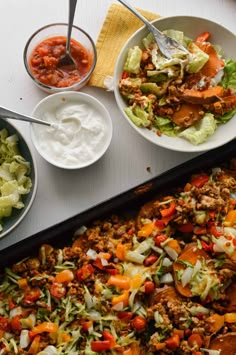 the meal is ready to be eaten and served on the table with other dishes around it