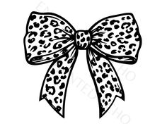 a black and white drawing of a bow with leopard print on it's side