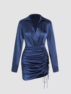 Blue Satin Dress, Halter Dress Summer, Short Sleeve Summer Dresses, Satin Long Sleeve, Satin Mini Dress, Mini Shirt Dress, Trendy Clothes For Women, Blue Satin, Evening Attire