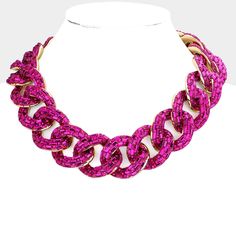 Necklace Size : 19" L + 2.5" L Decor Size : 1.25" L Fuchsia Necklace, Evening Necklace, Chunky Chain Necklace, Chain Decor, Chunky Chain Necklaces, Necklace Necklace, Necklace Size, Sweet Sixteen, For Your Party