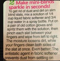 the instructions for how to make mini - blinds sparkle in seconds are displayed on a newspaper page