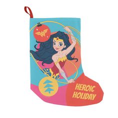 a christmas stocking with the dc hero girl on it