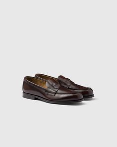 Sienna Brushed leather loafers | PRADA Prada Loafers, Prada Men, Triangle Logo, Airport Style, Leather Loafers, Loafer Shoes, Spring Summer Fashion, Metallica, Prada