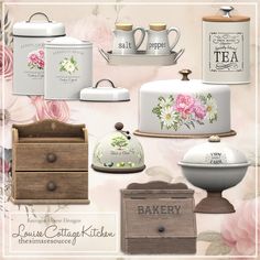 there are many different types of kitchen items on this page, including teapots and cakes