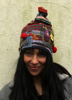 Upcycled Hats, Happy Hat, Recycled Sweater, Crazy Patchwork