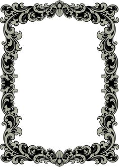 an ornate black and white frame with swirly scrolls on the edges, isolated against a white background