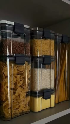 some containers with food in them on a shelf