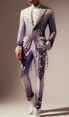 Creative Suits Mens Fashion, Extravagant Mens Fashion, Male Haute Couture, Couture Fashion Men, Male Masquerade Outfit, Male High Fashion, Clothing Design Ideas, Prince Clothing, Royal Suit