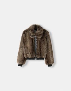 Faux fur jacket with contrast leather effect detail - Jackets and blazers - Women | Bershka Winter Faux Fur Coat With Zipper Closure, Luxury Mink Outerwear With Faux Fur Trim, Chic Faux Fur Leather Jacket With Trim, Mink Colored Shearling Fur Coat With Faux Fur Trim, Luxury Winter Biker Jacket With Faux Fur Trim, Luxury Mink Outerwear With Faux Fur Lining, Luxury Fall Outerwear With Faux Fur Lining, Luxury Faux Fur Outerwear With Fur Trim, Luxury Faux Fur Outerwear In Mink Color