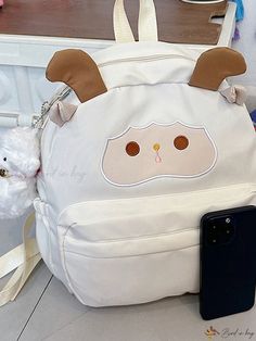 Bird in Bag - Fashionable Cartoon Sheep Backpack for Girls Casual Backpack With Animal Design, Casual Backpack With Animal Design For Back To School, Casual Standard Backpack With Animal Design, White Kawaii Backpack, Trendy Backpack For Daily Use With Cute Design, Cute Beige Backpack For School, Cute Beige School Backpack, White Standard Backpack With Cute Design, White Cute Design Standard Backpack