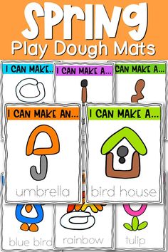 spring play dough mats for kids to practice letter formation and matching letters with pictures on them