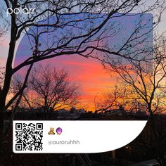 an image of the sunset with trees and buildings in the background that reads qr