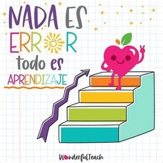 a poster with an apple on top of some stairs and the words mada es err