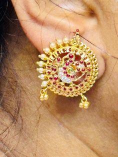 22 karat gold "detachable / peacock" jhumkas (buttalu) - gold dangle earrings with cz , pearls & beads (temple jewellery) - 235-GJH2568 - in 20.350 Grams for USD $2,242.88 USD. 
Made in India by Totaram Jewelers Online this product is in Gold - 22 Karat BIS Hallmark 916 Gold  & is an excellent gift for Adult - Women. Ships fully insured with secured guaranteed delivery for free with your order over $250 from New Jersey USA & comes with 30 days exchange policy. Gold Bollywood Jhumkas With Peacock Design, 22k Gold Cutdana Earrings For Puja, Gold Jhumkas With Peacock Design For Celebrations, 22k Gold Peacock Design Earrings, 22k Gold Earrings With Peacock Design, Traditional Gold Bridal Earrings With Peacock Design, 22k Gold Peacock Chandbali Earrings, Gold Chandbali Jhumkas With Peacock Design, Gold 22k Chandbalis With Peacock Design