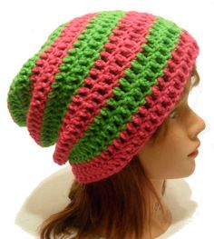 Crochet Slouch Beanie Hat Striped Kendall in by AddSomeStitches, $25.00 Slouch Beanie Hats, Beanie Hats, Diy Sewing