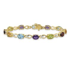 14K Two-tone Gold with rhodium over 14k yellow gold 9.000 cttw rainbow gemstone and diamond bracelet. Measures approximately 3/16 of an inch in width and has a box catch closure. Elegant Multicolor Diamond Bracelet For Formal Occasions, Heirloom Multicolor Oval Jewelry, Multicolor Multi-stone Diamond Bracelet For Formal Occasions, Multi-stone Round Diamond Bracelet For Anniversary, Classic Multicolor Diamond Jewelry, Classic Yellow Gold Multi-stone Gemstones, Classic Multi-stone Yellow Gold Gemstones, Classic Multicolor Bracelets For Formal Occasions, Classic Multicolor Bracelets For Formal Events