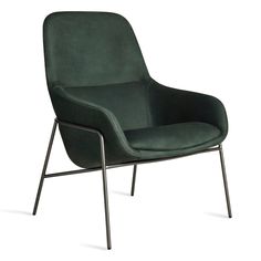 a green chair with metal legs on a white background