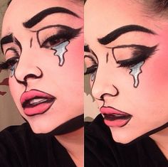 Supercool comic book makeup by Pritylipstix using Sugarpill. Awesome!! http://instagram.com/p/nenHAbxROD Comic Book Makeup, Costume Makeup Tutorial, Comic Makeup, Pop Art Costume, Cartoon Makeup, Pop Art Makeup, Special Fx Makeup, Theatrical Makeup