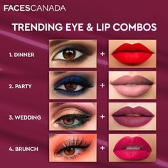 Lip And Eyeshadow Combos, Eyeshadow Tricks How To Apply, Eyeshadow Lipstick Combo, Eyeshadow Combos, Make Up Lips, Eye Makeup Guide, Evening Eye Makeup, Shimmer Eye Makeup, Lipstick For Dark Skin