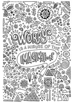 a coloring page with words and doodles on it