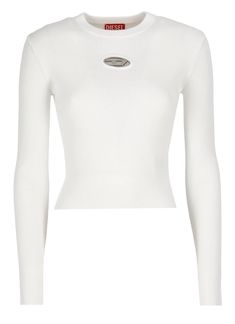 - White Diesel viscose sweater for woman - All-over ribbed pattern - Front metal logo - Long sleevesModel's height is 179 cm and she wears a size SGender: WomenMaterial: 83% VISCOSE 17% POLYESTER SECONDARY FABRIC: 100% POLYAMIDEColor: WHITEMade in: IMPORTEDProduct ID: A153280DLAX100*Import tax/duty will be calculated at checkout (If applicable) Zegna Shoes, Chic Leather, Pleats Please Issey Miyake, Denim Design, Metal Logo, Sweaters Knitwear, Yoga Wear, Fashion Labels, White Sweaters