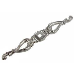 a silver bracelet with an intricate design on the clasp and chain, all connected together