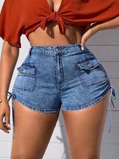 Summer Drawstring Denim Jeans, High Waist Denim Bottoms With Drawstring, Summer Denim Jeans With Drawstring, Sports Equipment, Fashion Online Shop, Online Fashion, Cargo Shorts, All Fashion, Fashion Inspiration