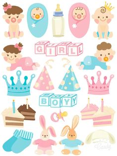 baby shower party cliparts for scrapbooking and paper crafts - set of 12