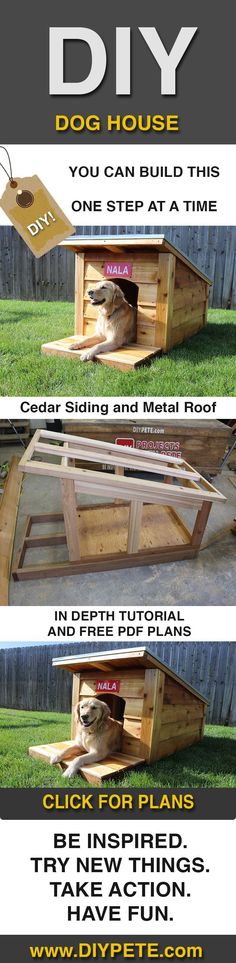 the instructions for how to build a dog house with wood pallets and metal roof