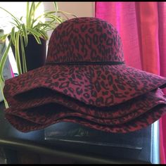 Burgundy Cheetah Flappy Hat Purple Fedora Winter Hat, Purple Wide Brim Winter Hat, Wide Brim Purple Winter Hat, Purple Brimmed Hats For Fall, Purple Fedora Hat For Beach, Purple Fedora Beach Hat, Purple Fedora Hat For The Beach, Purple Fedora For Beach, Purple Wide Brim Sun Hat