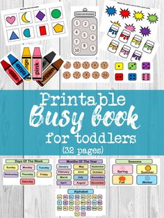 the printable busy book for toddlers is displayed on a wooden table with other items