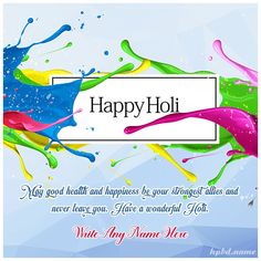 happy holi greeting card with colorful splashes