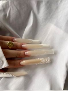 Simple Acrylic Nails, Exotic Nails, Pearl Nails, Long Square Acrylic Nails, Bling Acrylic Nails, Square Acrylic Nails, Luxury Nails